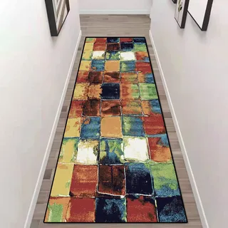 ZZUU Teppiche - Läufer Flur Teppich, Bettumrandung Modern Geometrische Karo, Rutschfest Robust Waschbar, für Wohnzimmer, Schlafzimmer, Esszimmer