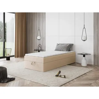 Godre Boxspringbett Mira Mini ohne Kopfteil mit Bettkasten – Einzelbett mit Taschenfederkern oder Bonellfederkern, Komfortbett, hohe Liegehöhe, Verschiedene Größen & Farben (80x190)