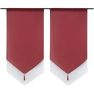 Joyswahl Scheibengardine (1 St), Stangendurchzug, halbtransparent, Voile Bistrogardinen mit Quaste Panneaux Zweifarbig rot 60 cm x 90 cm
