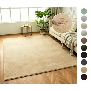 OTTO home Teppich Cali, in Standard- und Premium-Qualität, 13 mm oder 16 mm Höhe, rechteckig, Uni-Farben, kuschelig, & weich, waschbar, Wohnzimmer, Schlafzimmer beige 180 cm x 230 cm