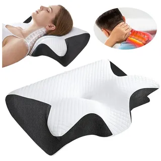 AKKEE Nackenstützkissen Orthopädisches Kissen Kopfkissen Nackenschmerzen aus Memory Foam, Ergonomisches schwarz