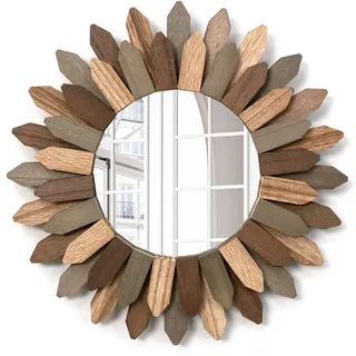 Emfogoo Wandspiegel 30cm Klein Rustikal Holz Sunburst Boho Spiegel Boho Wanddeko Deko Wanddeko für Haus Wohnzimmer Schlafzimmer Flur (Dreifarbig)