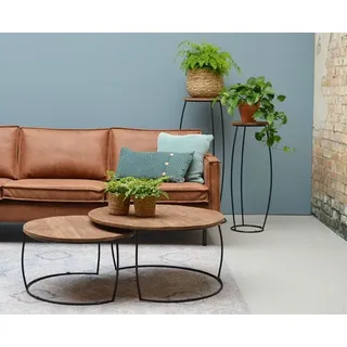 Couchcenter Couchtisch 2er Set Couchtisch Emma Braun Schwarz rund Metall Mango Satztische (2er Set)