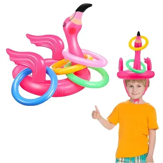 BHIPKOT 5 Stück Wurfspiel Flamingo Aufblasbare Ringwurfspiel Eltern Partyspiele für Sommer Hawaii Party Hochzeit Sommer Pool Party Outdoor Indoor Spiele (5 Stück)