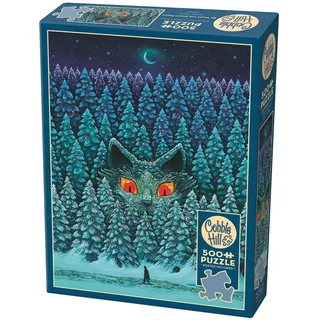 Cobble Hill 3845148 Hüten Sie Sich vor der stillen Nacht, 500 Teile Puzzle inkl. Puzzleposter für Erwachsene und Kinder ab 9 Jahren, Wintermotiv, Katze im Wald