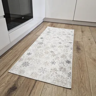 Mazovia Fußmatte Küche 40x90cm Weiß Ecru Weihnachten Glamour Stilvoll | Fußabtreter für Eingangsbereich Badezimmer Schlafzimmer Rutschfest Maschinenwaschbar Kurzflor Wetterfest Pflegeleicht Modern