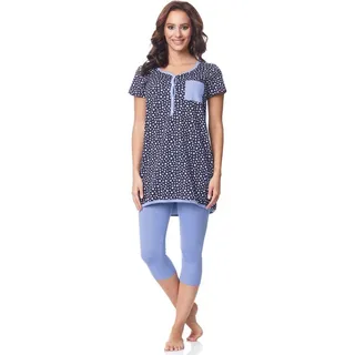 Be Mammy Umstandspyjama Damen Kurzarm Pyjama mit Stillfunktion BE20-177 blau S