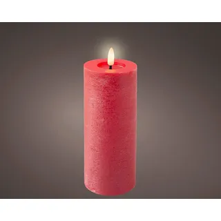 Lumineo LED Wachskerze Rot Flammeneffekt warmweiß ø 7 cm Höhe 19 cm