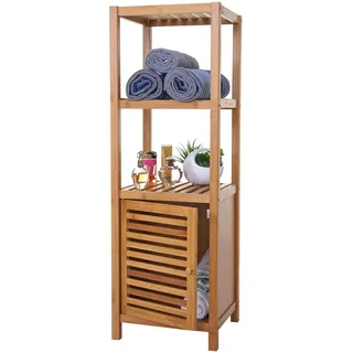 Mendler Badregal HWC-B18, Badezimmer Badschrank Standregal mit Tür, Bambus - 80x36x34cm