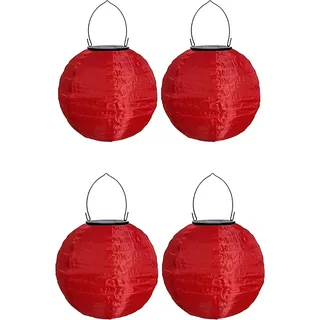 Youning Lampions Außen Wetterfest Solar LED Laterne Wasserdicht Hängende Solar Lampion für Außen 30cm Solarlaterne Outdoor Deko Nylon Papier Laterne Runde Gartenlampions Außenlaternen (4PCS/Rot)