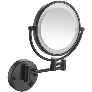 8 Zoll schwarzer LED-beleuchteter Make-up-Kosmetikspiegel zur Wandmontage mit Schalter, zweiseitiger, schwenkbarer, ausziehbarer Kosmetikspiegel mit Vergrößerung, Beauty-Rasierspiegel,Plug in,7X