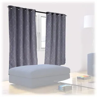 Relaxdays Vorhänge 2er Set, HxB 175x135 cm, blickdicht, lichtundurchlässig, barockes Muster, Verdunkelungsvorhänge, grau