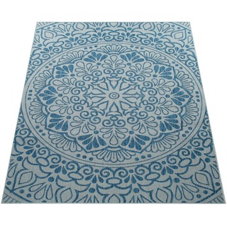 Teppich Coco 205, Paco Home, rechteckig, Höhe: 4 mm, Flachgewebe, Paisley Muster, In- und Outdoor geeignet blau 80 cm x 150 cm x 4 mm