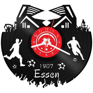 GRAVURZEILE Wanduhr Schallplattenuhr Essen - 100% Vereinsliebe - Fußball - schwarz