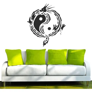 INDIGOS UG - Wandtattoo Wohnzimmer - Wandaufkleber Drache Jing Jang China Japan 96x85, schwarz w006 Drachen - Aufkleber Kinderzimmer Schlafzimmer Küche Badezimmer Büro Dekoration