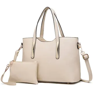 Miss Lulu Henkeltasche Damen Tasche 2 tIg. Shopper Reise Schultertasche,Beige