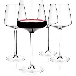 Luxbe Kristall-Weingläser, Set mit 4 Stück, 600 ml, hohes handgefertigtes Rot- oder Weißweinglas, bleifreies Kristallglas, professionelle Weinprobe, Burgunderrot, Pinot Noir, Bordeaux