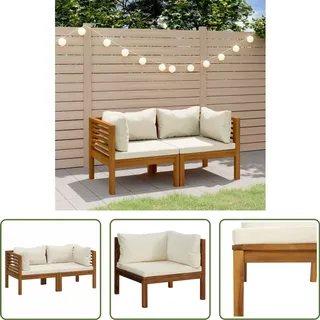 The Living Store 2-Sitzer-Gartensofa mit Creme Kissen Massivholz Akazie - Creme