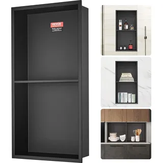 Vevor Wandnische 10x33,02x63,5cm Duschnische Edelstahl Nische Doppellagig 100 % Wasserdicht Nischeneinbau 0-40°C Betriebstemperatur 92°-Inneneckdesign Ideal für Badezimmer Schlafzimmer Arbeitszimmer
