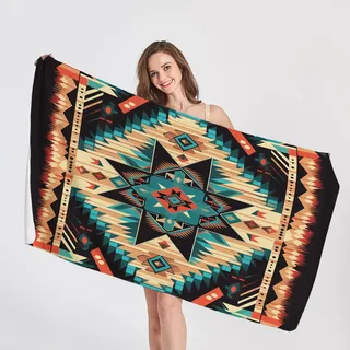 QEODAH Strandtuch Azteken Boho - Badetuch Western Tribal - Schnelltrocknend & Ultraleicht & Sandfreie Strandhandtuch, Weich Mikrofaser Handtücher, badehandtuch groß 150x200, Pflegeleicht Handtuch