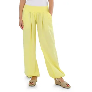 malito more than fashion Haremshose malito Damen Pumphose mit Zierknöpfen 23245P Sommer Aladinhose Freizeithose locker & lässig Einheitsgröße gelb 34-40