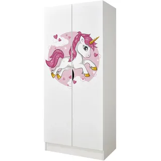 Leomark Weiß zweitüriger Kleiderschrank für Kinder (Pink Unicorn)