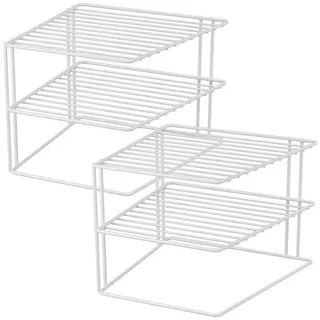 Wellgro Quantio WELLGRO 2er Set Schrankregal Weiß – 2-Etagiges Metalltellerregal für Schrank und Vorrat – Platzsparender Küchenorganizer, stapelbar, 25x25x20 cm