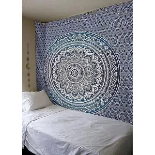 Hängender Mandala-blumenstoff 230 X 180 Cm, Aus Gekratztem Stoff (blau), Indisch-hippie-bohemischer Psychedelischer Wandteppich