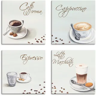 Leinwandbild ARTLAND "Cappuccino Espresso Latte Macchiato" Bilder Gr. B/H: 40 cm x 40 cm, Leinwandbild Getränke quadratisch, 4 St., weiß Leinwandbilder 4er Set, verschiedene Größen