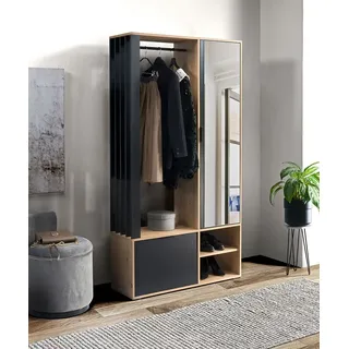 Garderobe MILO Artisan mit Kleiderbügeln und Spiegel für den Hausflur - Schwarz