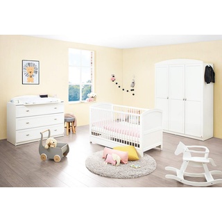 PINOLINO Babyzimmer komplett Kinderzimmer Set Laura breit groß, Kinderbett, Wickelkommode und Kleiderschrank, weiß