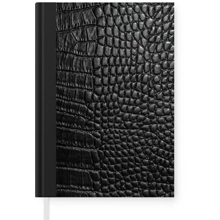 MuchoWow Notizbuch Leder - Textur - Schwarz - Grau, Journal, Merkzettel, Tagebuch, Notizheft, A5, 98 Seiten, Haushaltsbuch bunt