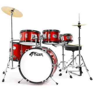 TIGER JDS14 - RD 5-teiliges Kinder-Drumset, Rot, für 3 - 10 Jahre
