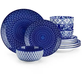 vancasso Geschirr-Set Tafelservice für 4/6 Personen, Porzellan, Blau und Weiß/Bunt (12-tlg), 4 Personen, Porzellan blau