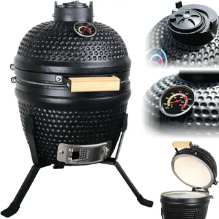 Kamado Grill Keramikgrill mit Deckel Ø32cmThermometer bis 450 °C Holzkohlegrill BBQ Smoker Außengrill