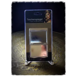 Taschenspiegel, Klappspiegel 7 x 6 cm silber incl. 3 Parfumproben zum testen