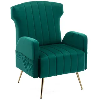 LVHOM Sessel Nadelstreifen Loungesessel (dicke Polsterung mit Samtbezug, golden Metallbeinen und 2 Seitentaschen, 1-St), für Wohnzimmer, Büro, Schlafzimmer, Wartezimmer, Lobbys