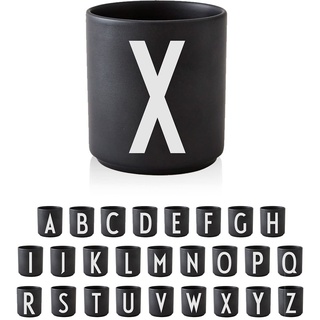 Design Letters Buchstaben Porzellan Kaffeetasse A-Z Schwarz | Verwendung als Zahnputzbecher | Geschenke für Frauen, Männer | Dekorativ Design Tasse in Premium Porzellan mit eingravierter Buchstabe