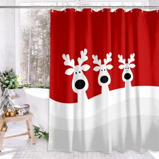 Weihnachts-Duschvorhang, Frohe Weihnachten, Elch, Duschvorhänge für Badezimmer, Winter, Bauernhaus, Badezimmer, Heimdekoration, niedlicher Winterurlaub, Neujahr, Schneemann, Dekoration, 183 x 183 cm