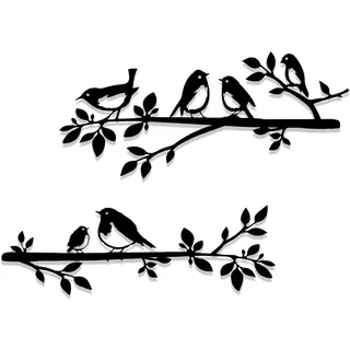 Luccyle Metall-Vögel-Wandkunst,hängende Blätter mit Vögeln,Metall Vogel 3D Wanddeko Deko Stahlornament Zweig Wand hängende Zeichen für Balkon Indoor Outdoor Dekoration (2)