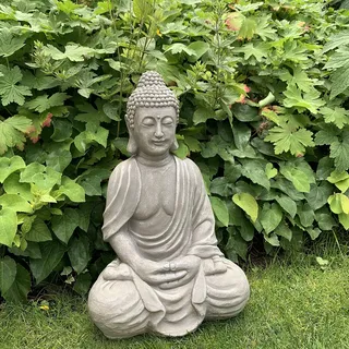 K&L Wall Art Zen Buddha Garten Dekofigur Feng Shui Deko große Wellness Beton Statue Kunststein Stein Figur frostfest (45 cm, Nepal Grau)