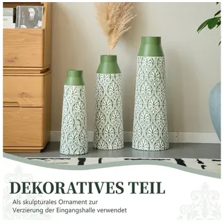 STILVORA Bodenvase 3-teiliges Metallvase-Set Halbhandgefertigte Deko-Vase mit Textur grün