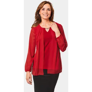 GOLDNER Festliche Bluse mit Chiffonüberwurf und Schmuckelement rot 38