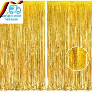 BRAVESHINE Lametta Vorhänge Gold, Glitzer Vorhang Luftschlangen Fotowand Hinterg