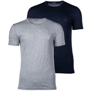 EMPORIO ARMANI Herren T-Shirt 2er Pack - Crew Neck, Rundhals, Baumwolle Blau/Grau XL