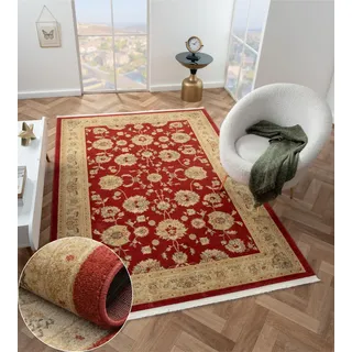 MY-RUG Ben Orientteppich 200x290 cm Weinrot - Vintage Perserteppich | Großer Kurzflor Wohnzimmerteppich im Boho Design, Klassisch mit Medaillon Muster, Weich, Pflegeleicht & Flusenarm