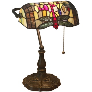 Uziqueif Klassische Bankerlampe, Libelle Tiffany Style Tischlampe, Vintage Bankers Lamp, Lampenschirm Glas, mit Leuchtmittel, Tischleuchte Für Büro, Nachttischlampe