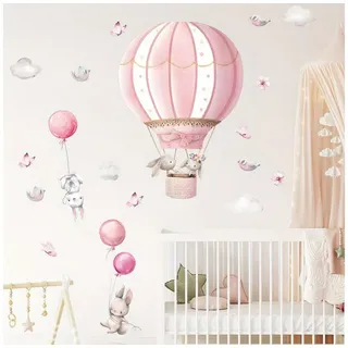 Montegoni Wandtattoo Wandsticker Kinder mit Niedliche Kaninchen-Rosa-Ballon-Wolken (Wandaufkleber Dekoration für Kinderzimmer, Mädchenzimmer, Kindergarten), Wandaufkleber Dekoration für Kinderzimmer, Mädchenzimmer rosa