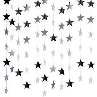 NITAIUN 65 Fuß Stern Papier Girlande Deko, Papiergirlande mit Silberenem Reflective, Hängend Sterngirlande, Dekorationen für Geburtstag Festival Kindergeburtstag Hochzeit Weihnachten Party,20M(Silber)