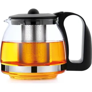 T24 Teekanne aus Glas 1250 ml – Hitzebeständig mit Edelstahl Teesieb - Schwarz